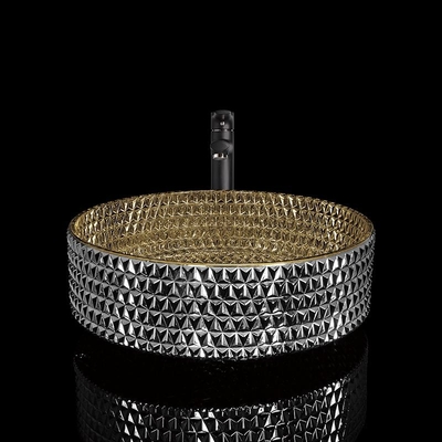 功妙な円形のカウンタートップの洗面器の独特なクリスタル グラスの容器はイギリスの金色を沈める