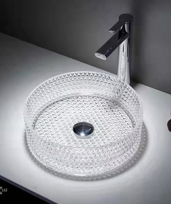 12mmのテーブルの上手の洗面器15.5インチの透明な水晶円形の浴室の流しの洗面器ボール