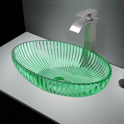 浴室の装飾のための透明な緑色のガラスの容器の洗面台のキャビネットのシンク