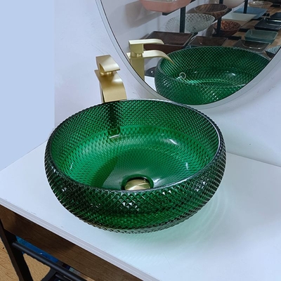 緑ガラス容器の洗面器の虚栄心のダイヤモンドのMordernの円形の浴室