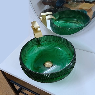 緑ガラス容器の洗面器の虚栄心のダイヤモンドのMordernの円形の浴室