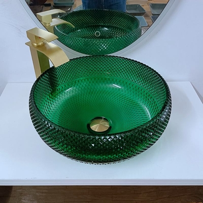 緑ガラス容器の洗面器の虚栄心のダイヤモンドのMordernの円形の浴室