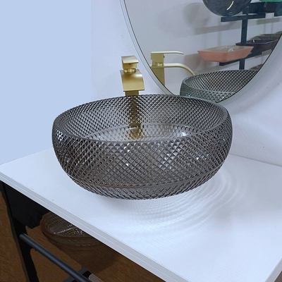 独特なガラス容器の洗面器の灰色の浴室の灰色の水晶虚栄心のカウンタートップの円形