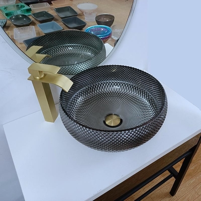 180mmのイタリアの設計青いテーブルの上のカウンターの洗面器のあたりの銀製の浴室の流しボール