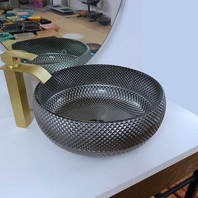 180mmのイタリアの設計青いテーブルの上のカウンターの洗面器のあたりの銀製の浴室の流しボール