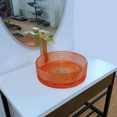 浴室の容器の流しは上限のテーブルの上のカウンターの洗面器イタリアのガラス設計ボーリングをする
