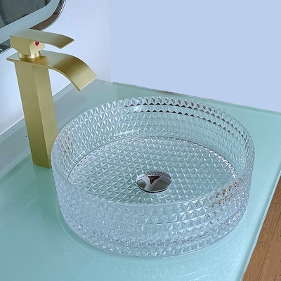 12mmのテーブルの上手の洗面器15.5インチの透明な水晶円形の浴室の流しの洗面器ボール