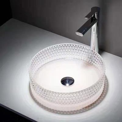 明確なガラス容器は水晶ダイヤモンドのテーブルの上の円形の洗面器395 * 395 * 120mmを沈める