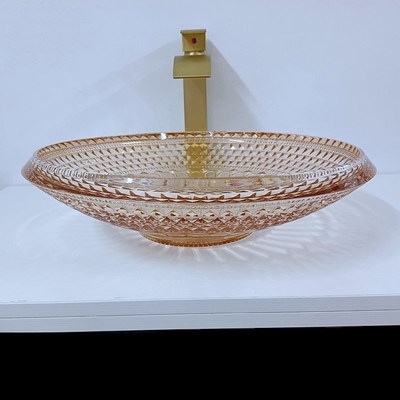 円形の洗面器ボールのクリスタル グラスこはく色色の浴室L450 * W450 * H120mm