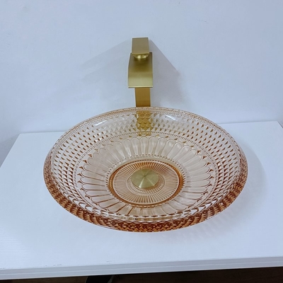 円形の洗面器ボールのクリスタル グラスこはく色色の浴室L450 * W450 * H120mm