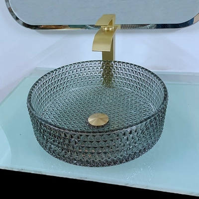 現代カウンタートップの功妙なガラス洗面器の黒のテーブルの上120mmの高さ