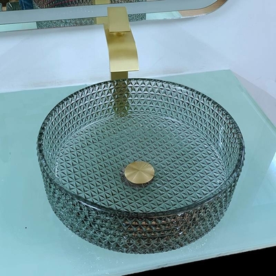 現代カウンタートップの功妙なガラス洗面器の黒のテーブルの上120mmの高さ