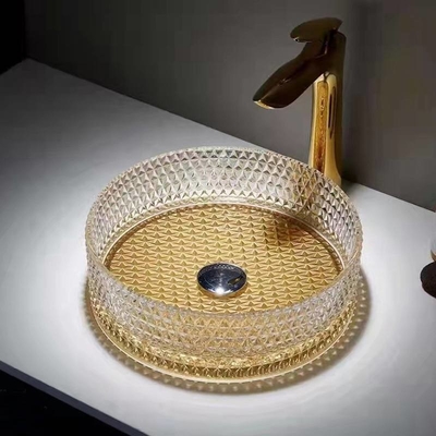 360mmのガラス容器の洗面器は金の底ホテルの明確なガラス流しボールにブラシをかける