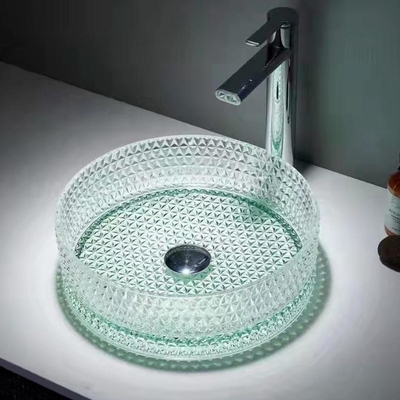 円柱ガラス容器の洗面器H112mmの芸術薄緑の14インチの洗面器