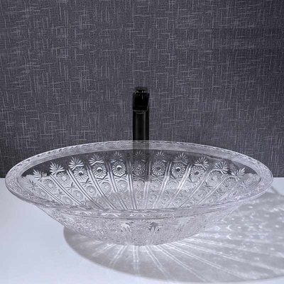 楕円形の形の洗面器ボールはカウンター トップの透明な虚栄心530mmの長さを