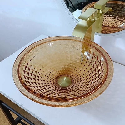 虚栄心の功妙な円形の洗面器ボールのイタリアの設計こはく色のガラス容器の流し