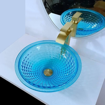 功妙で青い容器の浴室は海洋の水晶の丸型虚栄心の流しを沈める