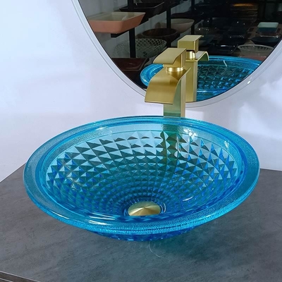 功妙で青い容器の浴室は海洋の水晶の丸型虚栄心の流しを沈める