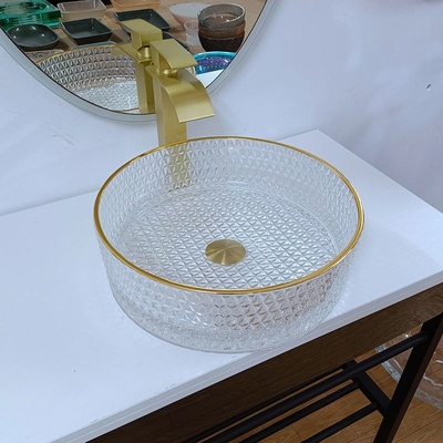 金の端の円形のガラス洗面器45mmの浴室の容器の流し
