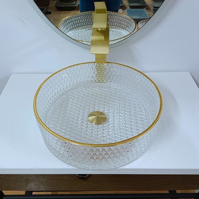 金の端の円形のガラス洗面器45mmの浴室の容器の流し