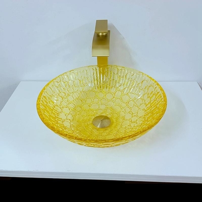 円形は水晶洗面器の控えめなガラス12mm現代金の黄色にラッカーを塗った