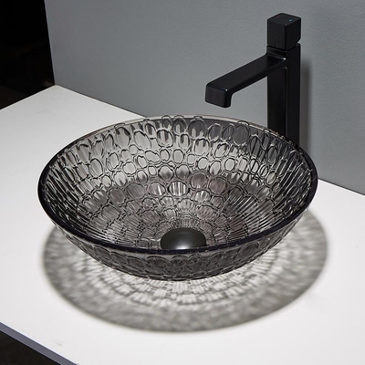 設計されている現代のあたりで黒いラッカーを塗られたコーナー キャビネットの水晶洗面器