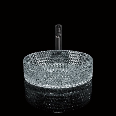 395mmの円形のガラス洗面器手は45mm 直径をホテルの浴室のための穴洗浄しない
