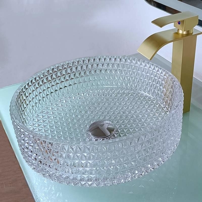 395mmの円形のガラス洗面器手は45mm 直径をホテルの浴室のための穴洗浄しない