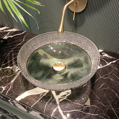 中央の排水位置を持つ滑らかな仕上げガラス容器の盆
