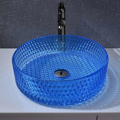 120mmの浴室の洗面器ガラスのタイプ青い色の水晶のダイヤモンドのあたり